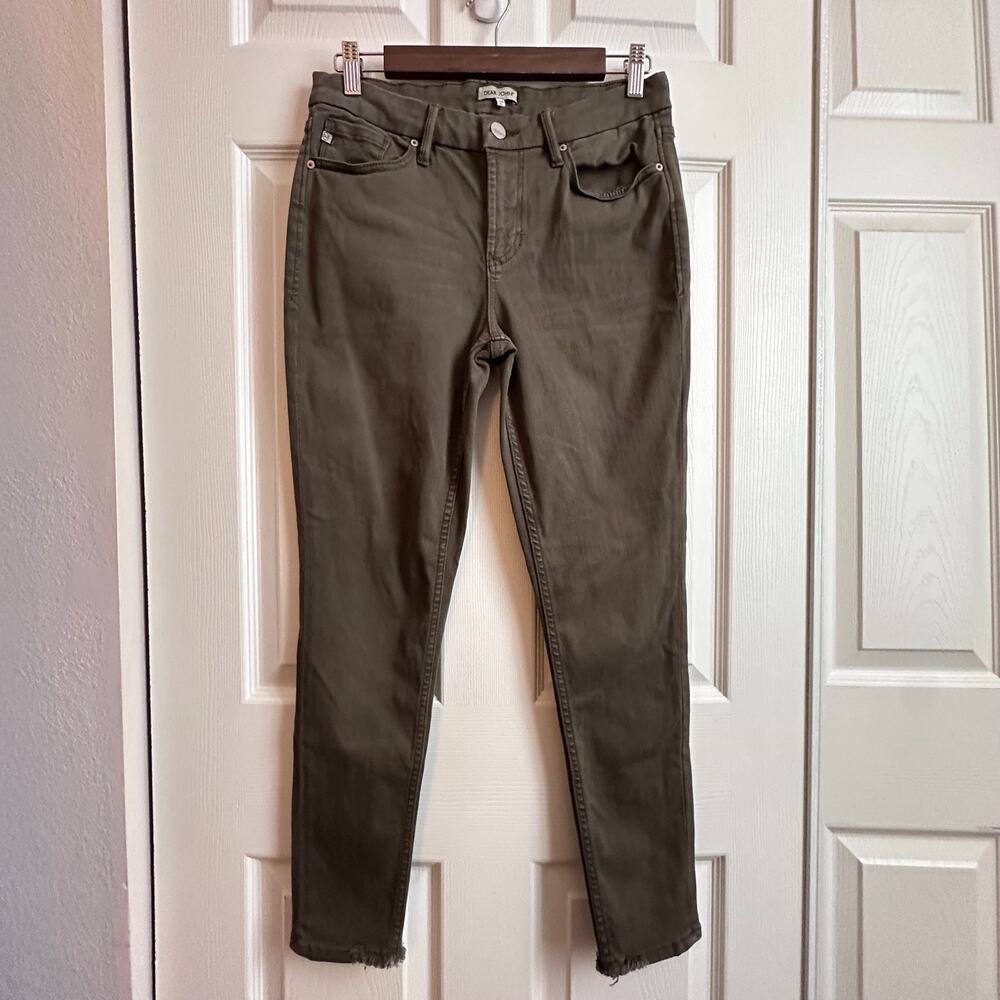 Dear John Womens 28 Olive Green Mid Rise Skinny Jeans Frayed Raw Chewed Hem